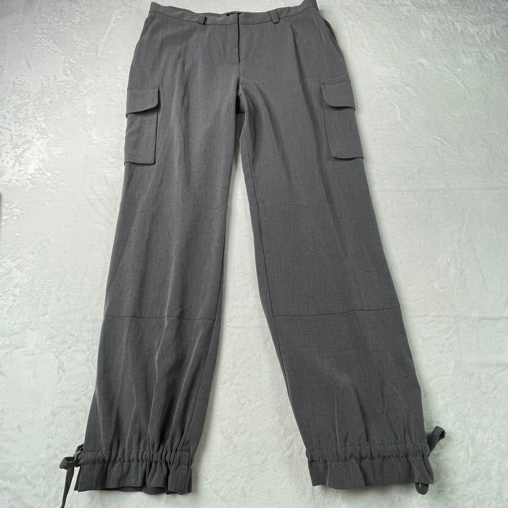 Mossimo Cargo Pants Women 14 Gray Excellent Stretch Cinched Ankle Side Ties
